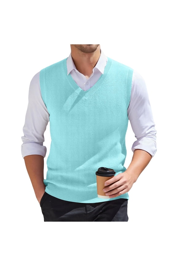 Sweater Vest Men V Neck Knitted Pullover Sweater Tops Sleeveless Slim Fit Knitwear