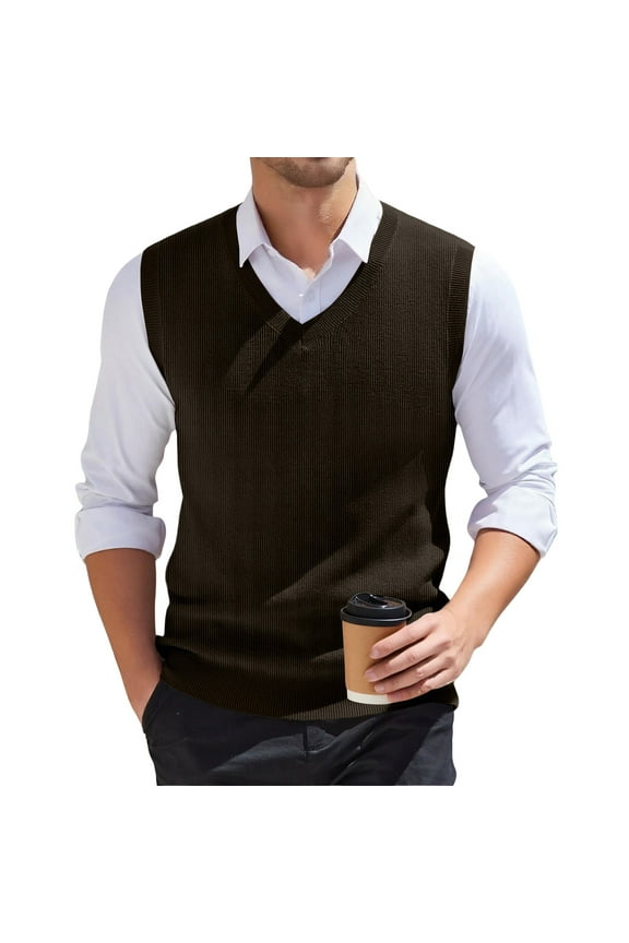 Sweater Vest Men V-Neck Knitted Sleeveless Pullover Knitwear Vests Solid Plain Loose Fit All Match Sweater Tops