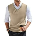 thumbnail image 1 of SAATLERI Sweater Vest Men V-Neck Knitted Sleeveless Pullover Sweaters Knitwear Vests Solid Plain Loose Fit All Match Sweater Tops, 1 of 5