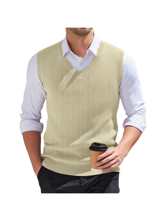 Sweater Vest Men V Neck Knitted Solid Plain Pullover Business Tops Sleeveless Loose Fit Knitwear