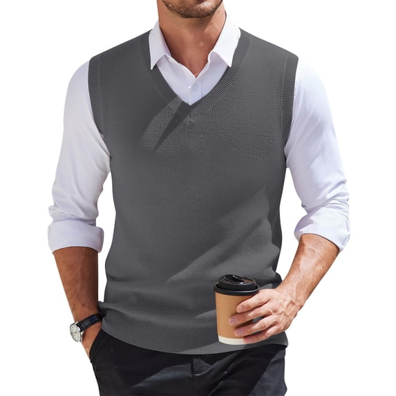 SAATLERI Sweater Vest Men V Neck Knitted Solid Plain Pullover Sweater Tops Sleeveless Relaxed Fit Knitwear
