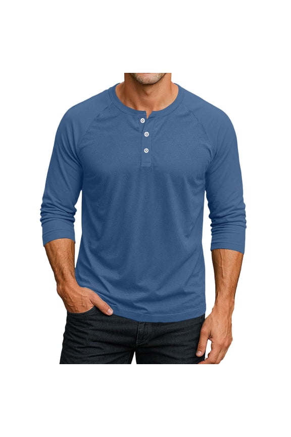 T Shirts for Man Slim Fit Henley 3/4 Sleeve Raglan Shirt Men Stretch Casual Button Down Baseball Athletic Tee Tops