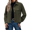 thumbnail image 1 of SAATLERI T shirt for Women Fashion Cropped Shacket Button Down Corduroy Shacket Jackets Casual Plaid Long Sleeve Crop Jackets Tops, 1 of 4