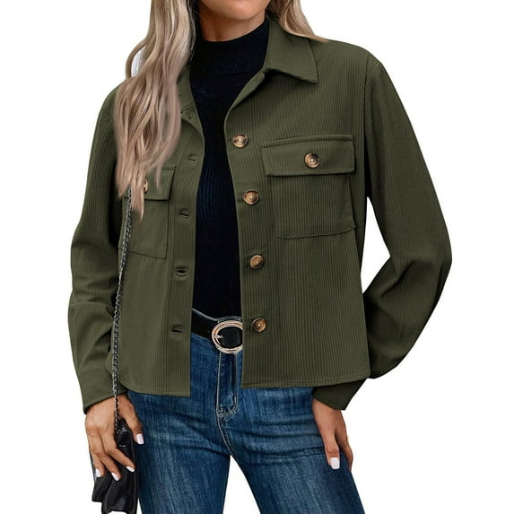 SAATLERI T shirt for Women Fashion Cropped Shacket Button Down Corduroy Shacket Jackets Casual Plaid Long Sleeve Crop Jackets Tops