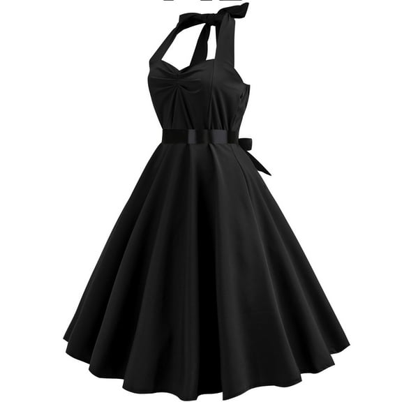 SAATLERI Women's 1950s Vintage Audrey Hepburn Style Cocktail Swing Dresses Summer Vintage Sleeveless Dress Festival Party Halter Neck Dress