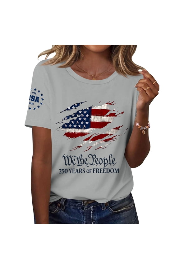 Women's 250th Anniversary Usa Shirt Plus Size Crew Neck T Shirts Short Sleeve Blouse Usa Flag Tops Summer Tee