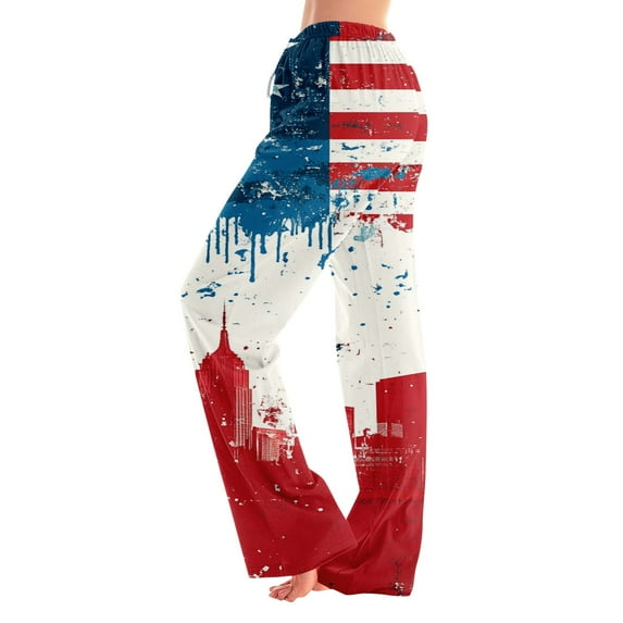 SAATLERI Women's American Flag Pajama Bottoms Funny Star Stripes Print Wide Leg Loose Fit Cute Sleepwear Spring Summer Lounge Pants