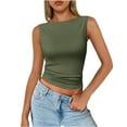 thumbnail image 1 of SAATLERI Women's Basic Boat Neck Tank Top Solid Casual Sleeveless Tunic Vest Summer Trendy Slim Fit Cami Shirt Going Out, 1 of 6