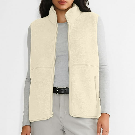 SAATLERI Women's Fleece Vest Outerwear Sleeveless Lightweight Zip Jackets Warm Soft Vests with Zipper Pockets