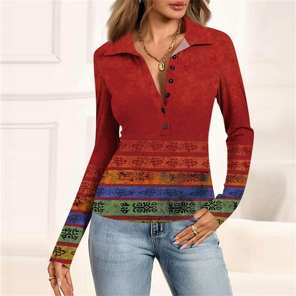 SAATLERI Women's Polo Shirts Casual Button Down Work Tops Blouse Slim Fitted Collared V Neck Long Sleeve Shirt 2033