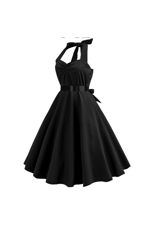 Women's Summer 1950S Vintage Dress 50S Retro Hepburn Style Halterneck A-Line Dresses Custom Swing Dress