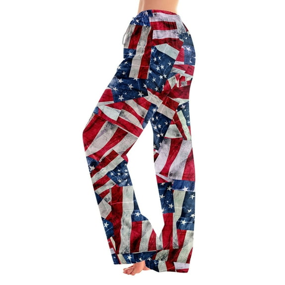 SAATLERI Womens 4th Of July Pajamas American Flag Womens Pajama Pants Patriotic Sleep Pants Stretch Stripes Print Cute Long Pants Bottoms