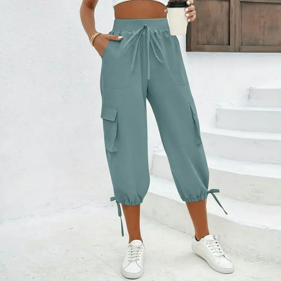 SAATLERI Womens Capris with Pockets Loose Fit Casual Capri Pants for Women Dressy Lightweight Ladies Baggy Cargo Pants for Hiking
