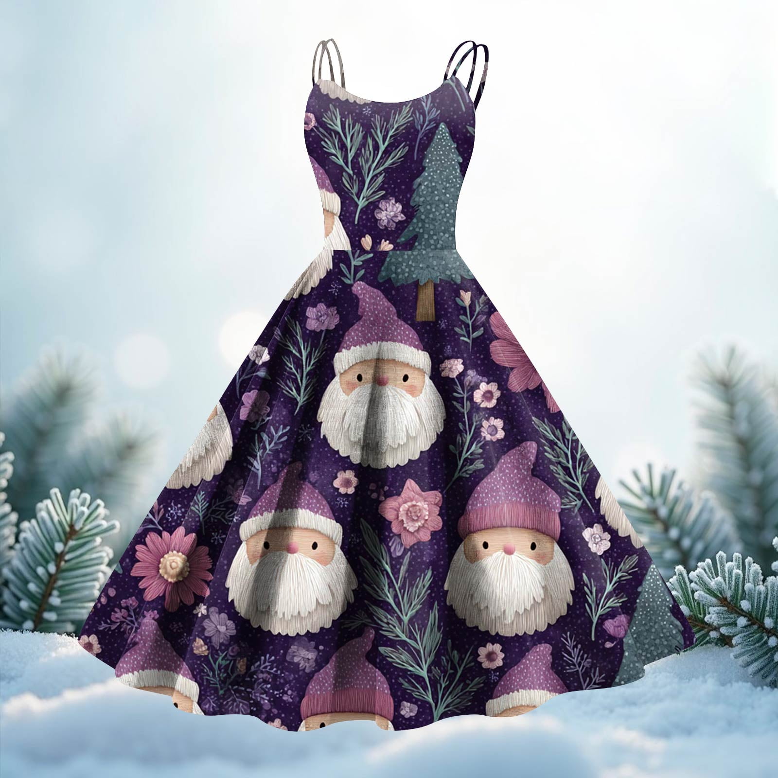 SAATLERI Womens Christmas Dresses Xmas Cute Printed Tunic Retro