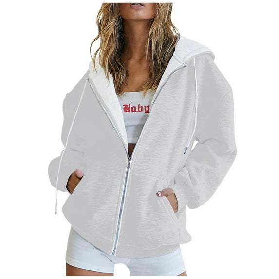 SAATLERI Womens Hoodies Zip Up Fall Oversized Y2k Sweatshirt Casual Long Sleeve Fleece Jacket Lightweight Thin Hoodies with Pockets
