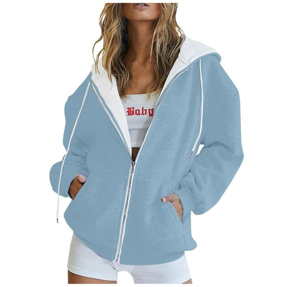 SAATLERI Womens Hoodies Zip Up Fall Oversized Y2k Sweatshirt Casual Long Sleeve Fleece Jacket Lightweight Thin Hoodies with Pockets