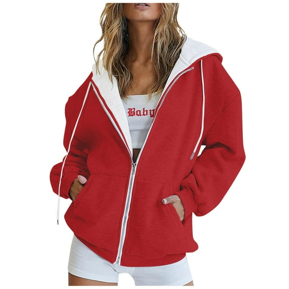 SAATLERI Womens Hoodies Zip Up Fall Oversized Y2k Sweatshirt Casual Long Sleeve Fleece Jacket Lightweight Thin Hoodies with Pockets