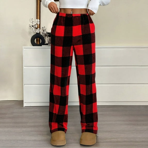 SAATLERI Womens Plaid Pajama Pants Comfy Fluffy Matching Plaid Pj Pants Plus Size Christmas Fall Pajamas Fuzzy Sleep Bottoms