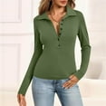 thumbnail image 1 of SAATLERI Womens Polo Shirts Deep V Neck Long Sleeve T Shirts Slim Fit Collared Henley Shirts Low Cut Y2k Fall Basic Tees Tops, 1 of 6
