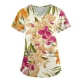 thumbnail image 1 of SAATLERI Womens Scrub Tops Hawaiian Printed Stretchy Nursing Scrubs Plus Size Soft Easy Care Workwear Holiday Medical Uniform, 1 of 4