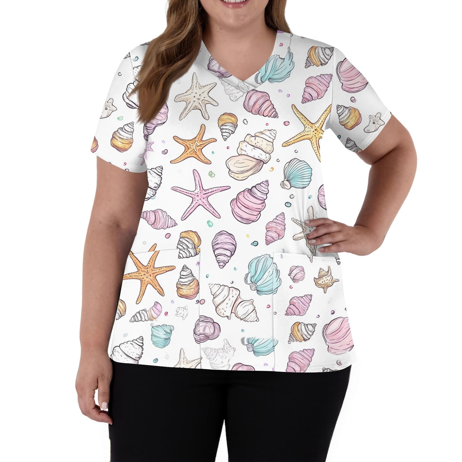 SAATLERI Womens Scrubs Stretchy Short Sleeve VNeck Funny Animal Print