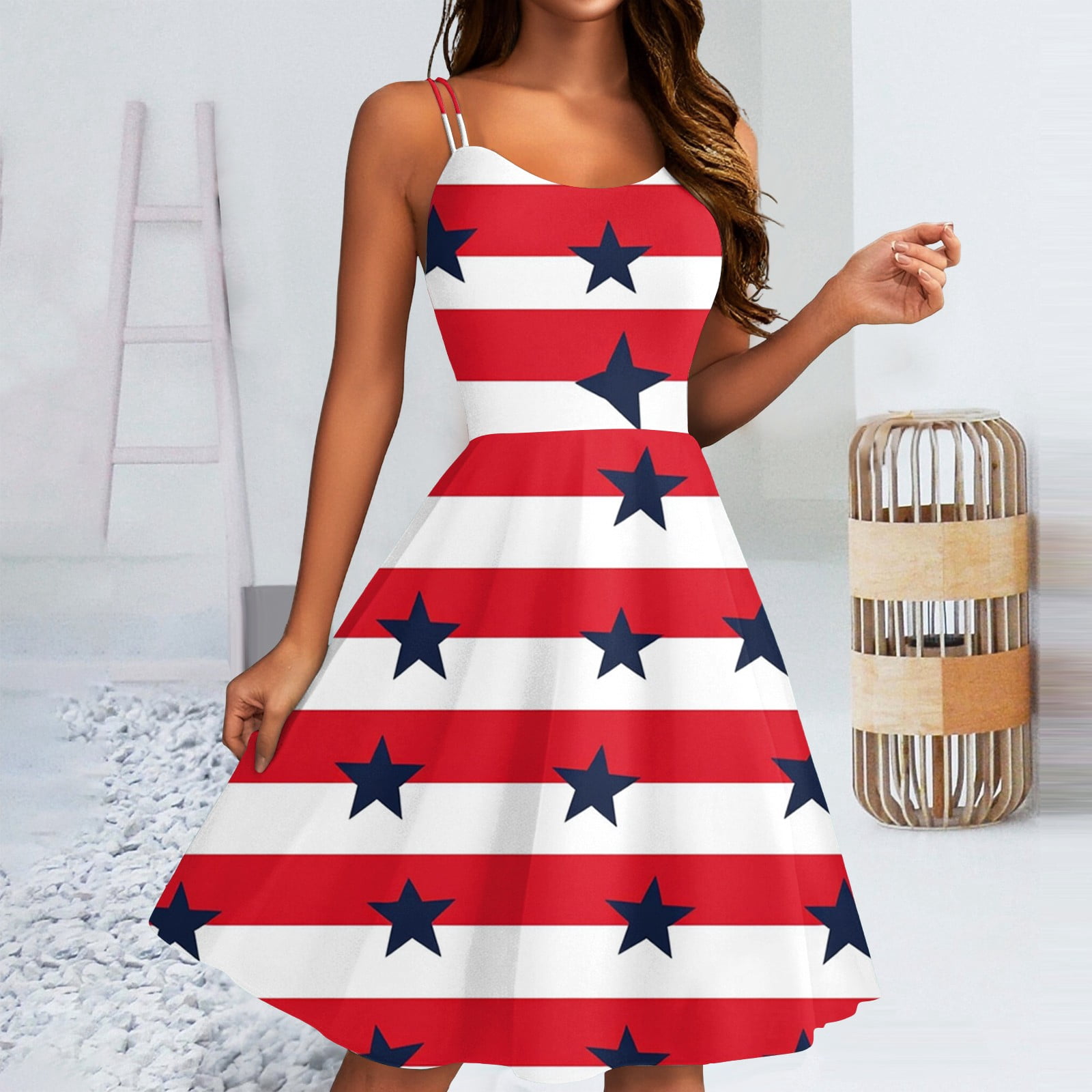 white christmas dresses Anna-Kaci Women's Spaghetti Strap Sleeveless USA American Flag Patriotic Sequin Dress- Medium, Multicolored main image 0