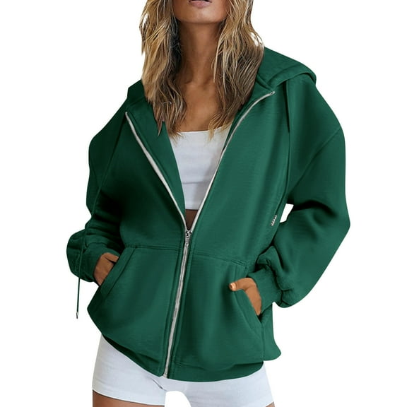 SAATLERI Womens Zip Up Hoodies Long Sleeve Y2k Fall Sweatshirt Oversized Fleece Winter Warm Fashion Sweatshirt with Pocket