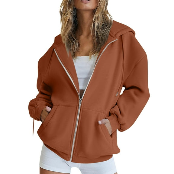 SAATLERI Womens Zip Up Hoodies Long Sleeve Y2k Fall Sweatshirt Oversized Fleece Winter Warm Fashion Sweatshirt with Pocket
