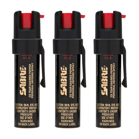 SABRE Advanced Pepper Spray, 3-in-1 Formula Contains Maximum Strength Pepper Spray, CS Military Tear Gas and UV Marking Dye, Compact Belt Clip for Easy Carry and Fast Access, 35 Bursts, 0.67 fl oz