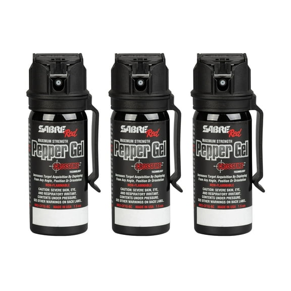 SABRE Crossfire Pepper Gel, Deploys At Any Angle, Maximizes Target Acquisition Against Multiple Threats, Belt Clip For Easy Carry, Fast Flip Top Safety, Maximum Police Strength OC Spray, 1.5 fl oz