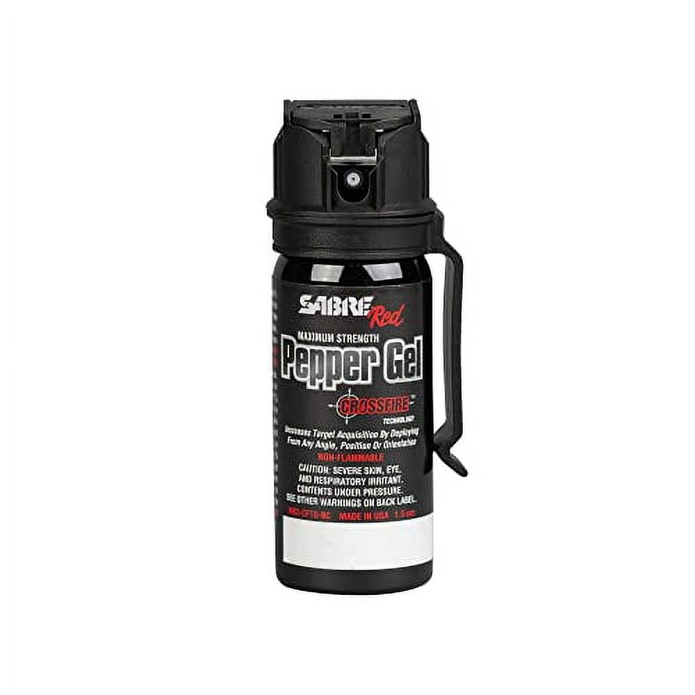 SABRE Crossfire Pepper Gel, Deploys At Any Angle, Maximizes Target Acquisition Against Multiple Threats, Belt Clip For Easy Carry, Flip Top Safety, Maximum Police Strength OC Spray, 18 Bursts