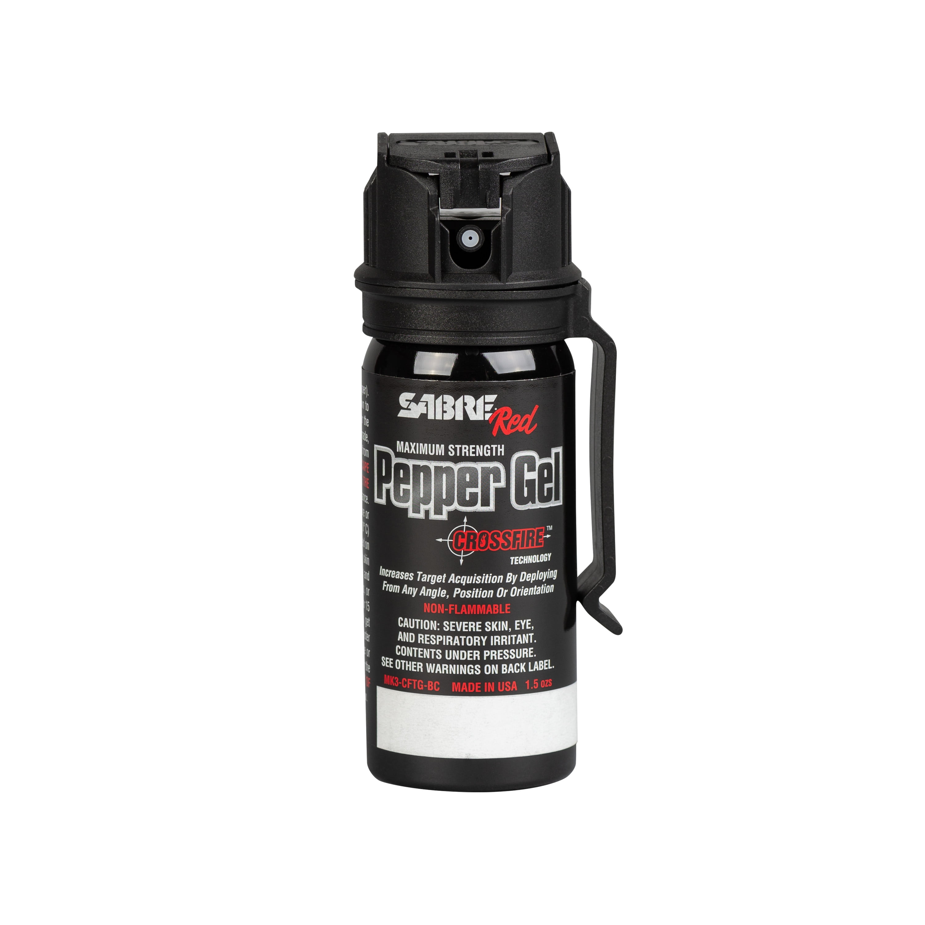 SABRE Crossfire Pepper Spray, Pepper Gel Belt Clip, Solid, 0.48 lb, 1.5 in  x 1.5 in x 4.5 in, 1 Ct 