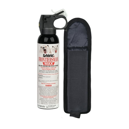 SABRE Frontiersman MAX Bear Spray and Mountain Lion Deterrent with Belt Holster, 9.2 oz, 40 ft Range,1 Count,Adult,Camping, Hiking,Animal Pepper Spray