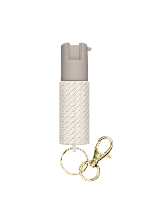 Faux Leather Pepper Spray with SnapClip Keychain Maximum Strength, Up to 14 ft Range, UV Dye, 1 Ct, Cream
