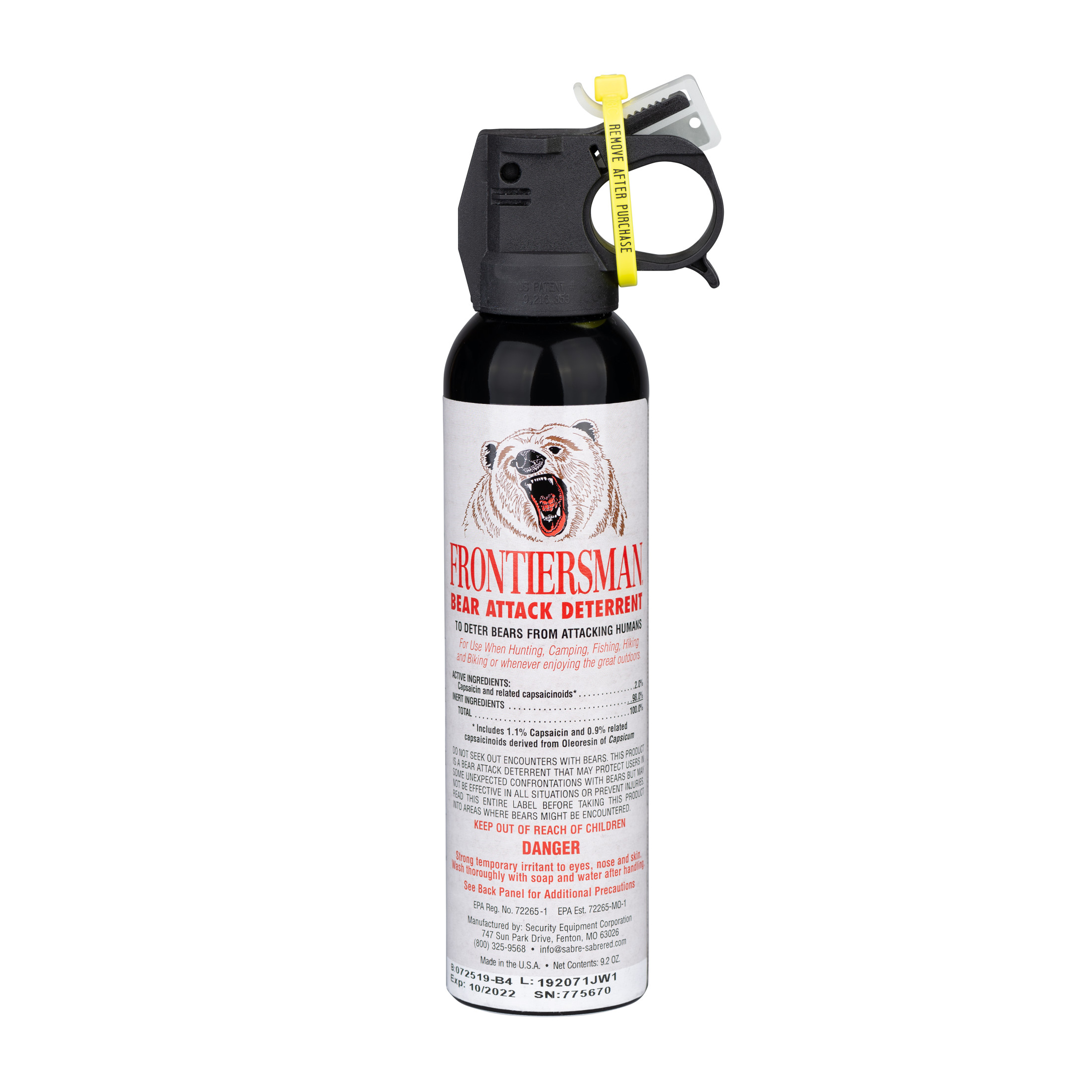 SABRE Frontiersman 9.2 Ounce Bear Spray Deterrent, 35-Foot Range, White, 9.5 in. - image 1 of 9