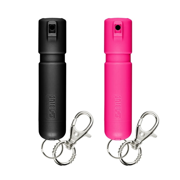 SABRE Mighty Discreet Pepper Spray with Snap-Clip Keychain, Black & Pink, 2 Count, Pocket Pepper Sprays