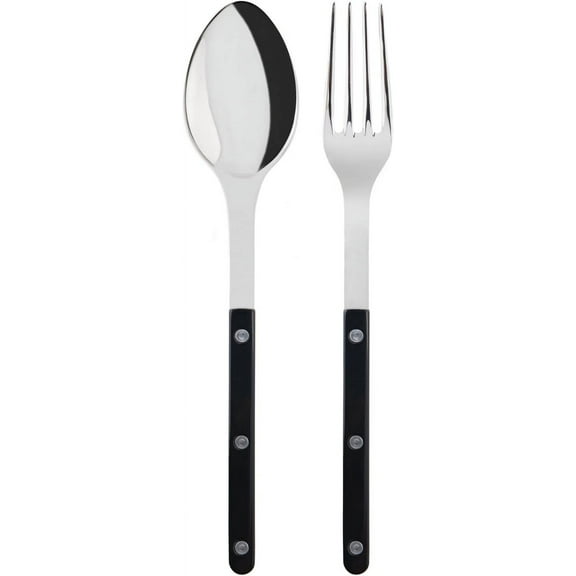 SABRE PARIS - 2-Piece Serving Set - Bistrot Collection - Large Fork & Large Spoon - Stainless Steel & Nylon - Dishwasher Safe - Black- Brilliant Finish
