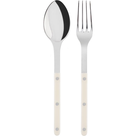 SABRE PARIS - 2-Piece Serving Set - Bistrot Collection - Large Fork & Large Spoon - Stainless Steel & Nylon - Dishwasher Safe - Ivory - Brilliant Finish