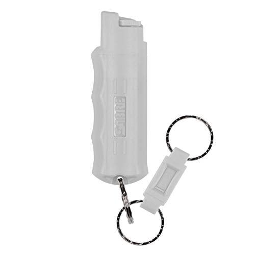 SABRE RED Pepper Spray Keychain w/Quick Release for Easy Access - Max Police Strength OC Spray, Finger Grip for Accurate Aim, 10-Foot (3M) Range, 25 Bursts (5X Other Brands) (Light Gray)