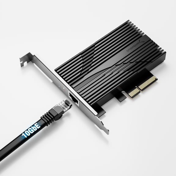 SABRENT 10 Gigabit Ethernet PCIe Network Adapter PCIe 3.0 x4 Card, Aluminum Heatsink, Backward Compatible with 5GbE/2.5GbE/Gigabit/Fast Ethernet, Fits x4/x8/x16 Slots, Status LEDs (NT-10PE)