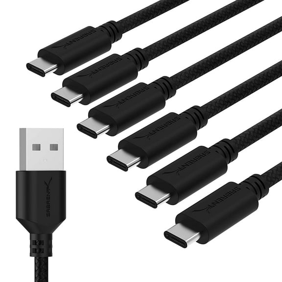 SABRENT [6-Pack] 22AWG Premium 6ft USB-C to USB A 2.0 Sync and Charge Cables Compatible with Samsung S22/S21/S20/S10/S9/S8, iPad Air 5/ Mini 6 [Black] (CB-C6X6)