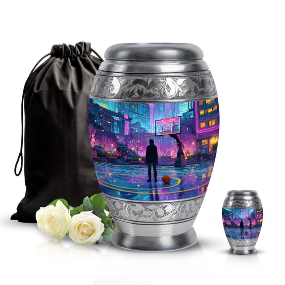SABURIAL Basketball Funeral Keepsakes for Ashes - Cremation Burial Urn - Combo - 10 Inch Large with 3 Inch - Ashes Urn Human Remains - Burial Urns for Adult Human - Morden Urns for Adult