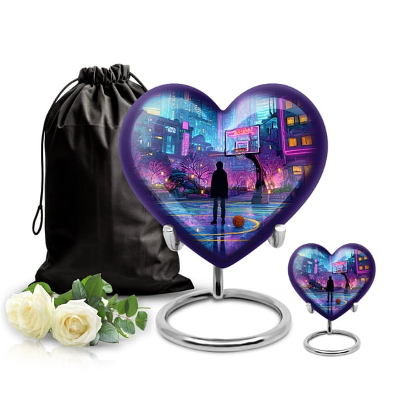 SABURIAL Basketball Large Cremation Urn - Burial Urns for Male & Female - Combo - 8 Inch Large with 3 Inch - Decorative Urns for Human - Small Funeral Urn - Memorial Keepsakes for Ashes