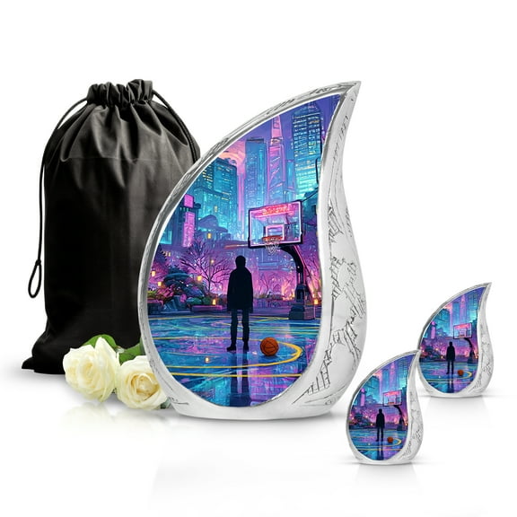 SABURIAL Basketball Urn - Mini Cremation Urn For Adult Ashes - Beautiful Funeral Urns For Human Ashes - Handmade Burial Urns - Combo 2 - 10 Inch Large & 3 Inch Small