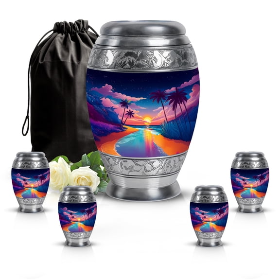 SABURIAL Beach Urn - Large Urn For Adult Women Ash - Small Memorial Urns For Dad Remains - Keepsake Urns For Ashes - Combo 5 - Large 10 Inch & 3 Inch Small