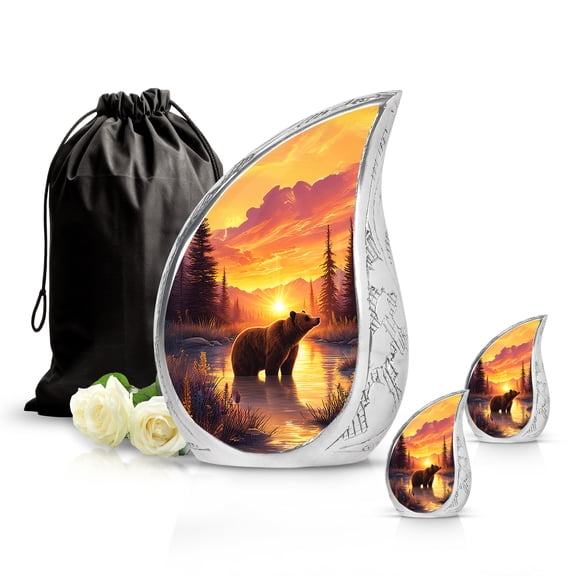 SABURIAL Bear Urn - Burial Urn For Ashes - Combo 2 - Large With 3 Inch Pack Of 2 - Funeral Decorative Ashes - Ash Urns For Male & Female - Large Memorial Urns For Men & Women