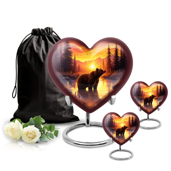 SABURIAL Bear Urn - Cremation Urn For Male & Female - Combo 2 - Large With 3 Inch Pack Of 2 - Burial Decorative For Mom & Dad - Funeral Urns - Human Remains Urns