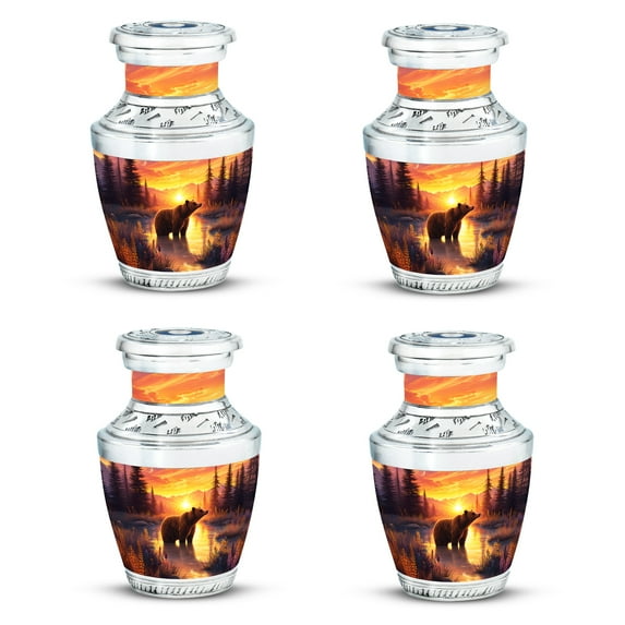 SABURIAL Bear Urn - Decorative & Burial Mini Urn - Human Remains Urns - Cremation Urns For Adult Men & Women - Small Keepsake 3 Inch Pack Of 4