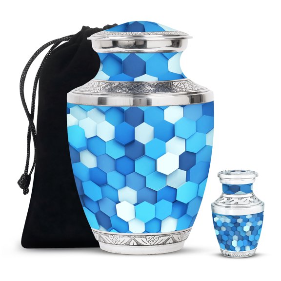 SABURIAL Blue Cremation Urn for Adult - Decorative Urns for Adult Mom & Dad - Combo 1 - Large with 3 Inch Pack of 1 - Funeral Urns for Ashes - Memorial Urn for Men & Women - Small Ashes Keepsake