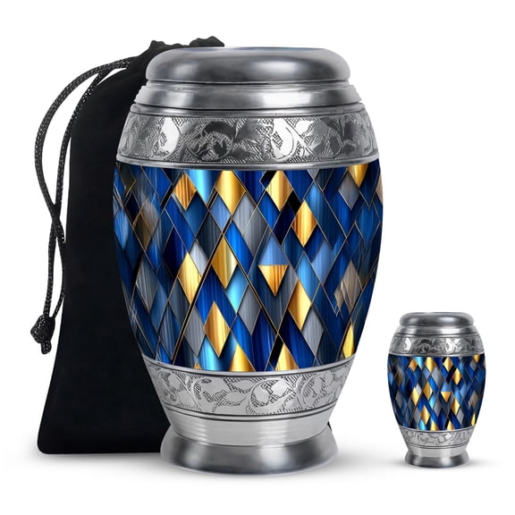 SABURIAL Blue Urn - Decorative Urns for Memorial Dad Ash - Memorial Urns for Human Remains - Cremation Urn for Male & Female Ashes - Combo 2 - Large 10 Inch & 3 Inch Small